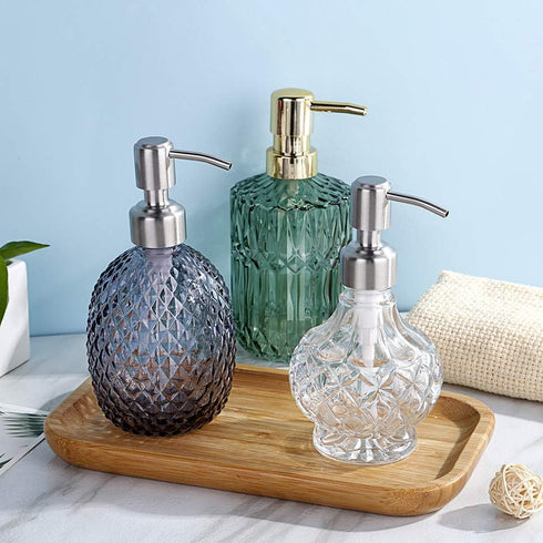 Soap Dispenser with Stainless Steel Pump, Clear Crystal Design, Vintage Elegant Refillable Liquid Hand Soap Dispenser