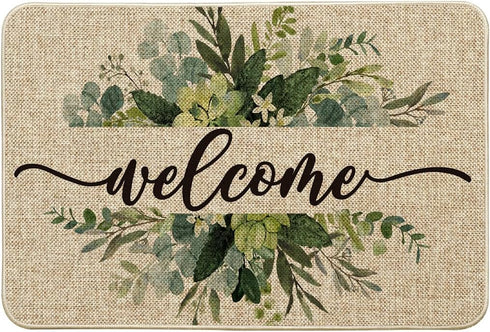 Artoid Mode Eucalyptus Floral Leaves Welcome Spring Doormat, Summer Decor Low-Profile Switch