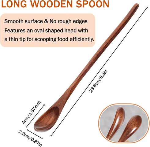 Mabor 2 Pcs Long Wooden Coffee & Tea Spoons, Honey & Jam Stirrer, Mixing Spoons for Coffee, Tea, Jam, Dessert, Honey