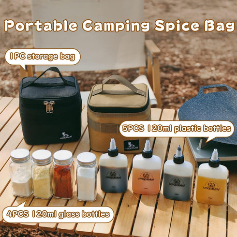 HIKEMAN Camping Portable Spice Set with 9 Spice Containers Pepper & Salt Spice Shakers, Separable Storage Bag for Outdoor Travel Camping BBQ Picnic by HIKEMAN