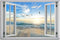Beach Wall Decor Window View Posters - Ocean Seagull Landscape Picture Print on Canvas for Bedroom, Living Room