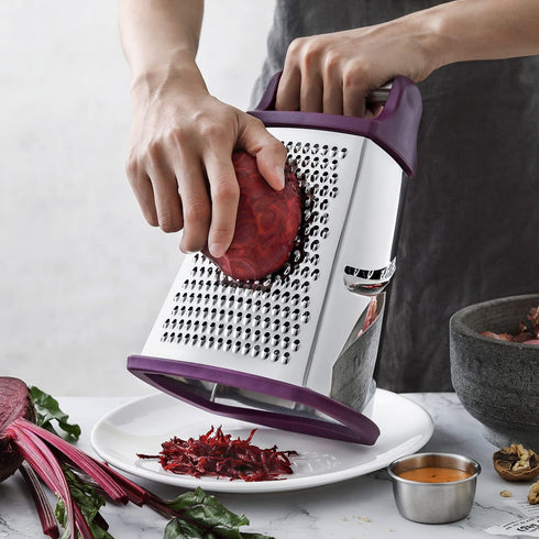 Spring Chef Purple XL Parmesan Cheese Grater - Manual 4-Sided Stainless Steel Box Grater for Kitchen