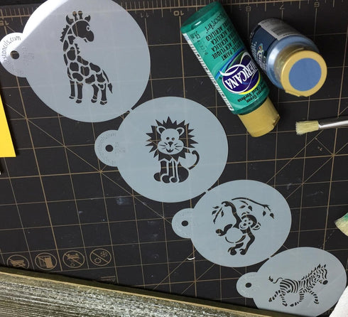 Designer Stencils Jungle Animals Cookie, Beige/Semi-Transparent, Fits 3" Circle