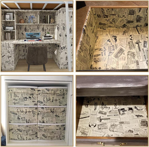 17.8 x 78 Inches Self-Adhesive Liner Paper, Removable Shelf Liner for Kitchen Home Decor, Newspaper