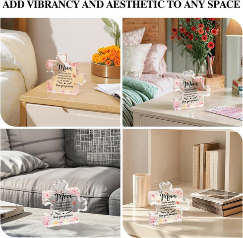 Countertop, Emibele Gifts for Mom, Mom Birthday Gifts, Decorative Engraved Acrylic Block Puzzle Piece Plaque for Mom