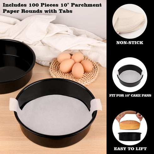 Set of 2 Round 10 Inch Cake Pans with 70 Pieces Parchment Paper, Non-stick, Dishwasher Safe