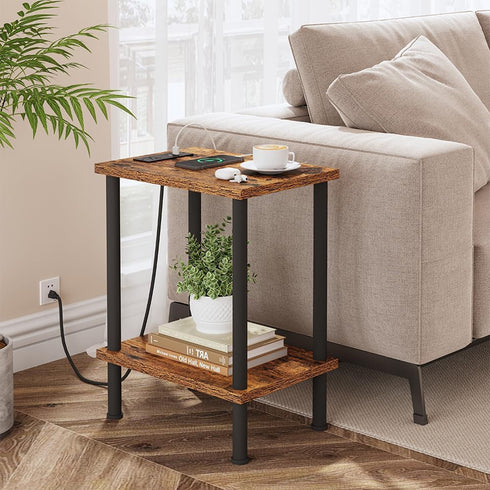 VIMBER Side Table with Charging Station, End Tables with USB Port and