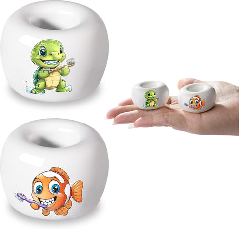 DQELFA 2PCS Ceramic Toothbrush Holder, Mini Sleek Toothbrush Holder Stand for Bathroom and