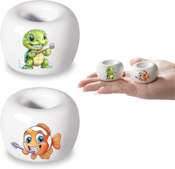 DQELFA 2PCS Ceramic Toothbrush Holder, Mini Sleek Toothbrush Holder Stand for Bathroom and