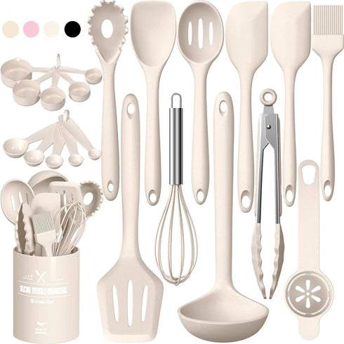 Silicone Kitchen Cooking Utensils Set - Umite Chef 22Pcs Heat Resistant Tools for Nonstick Cookware (Khaki).