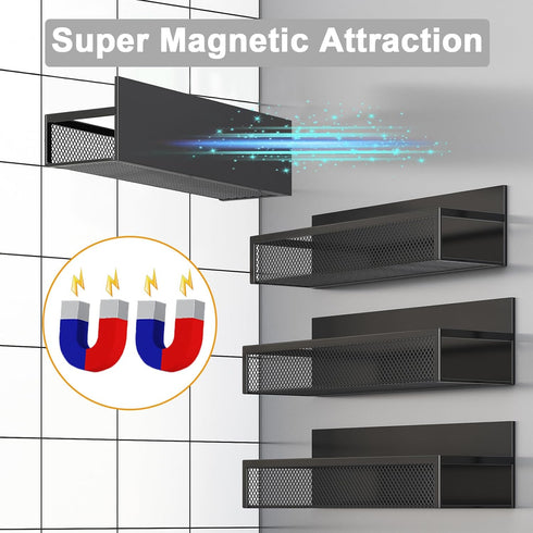 Magnetic Spice Rack for Refrigerator, 4 Pack Magnetic Shelf with Moveable 8 Hooks, Kitchen Organization
