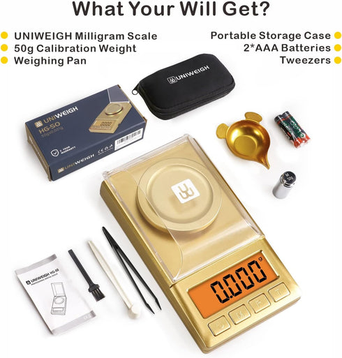 Milligram Scale 50g/0.001g, Portable Jewelry Scale with LCD Backlit, Tare, High Precision Mini Carat Gram Scale