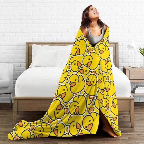 Perinsto 80"X60" Cute Rubber Ducky Throw Blanket Ultra Soft Warm All Season Yellow Cartoon Ducks Decorative Fleece