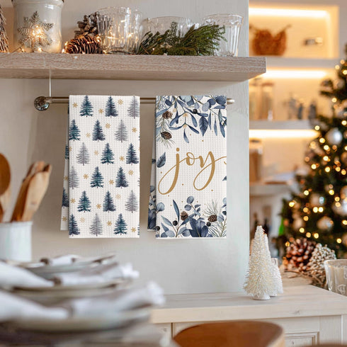 12x24 Inch Set 4 Artoid Mode Blue Xmas Tree Pinecone Christmas Bar Kitchen Towels, Quick Dry Microfiber Cloth Dish