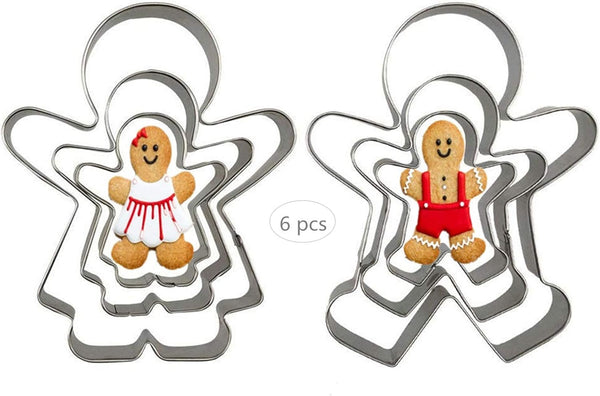 Gingerbread Man and Woman Cookie Cutters Set, 6 pcs Stainless Steel Baking DIY Molds