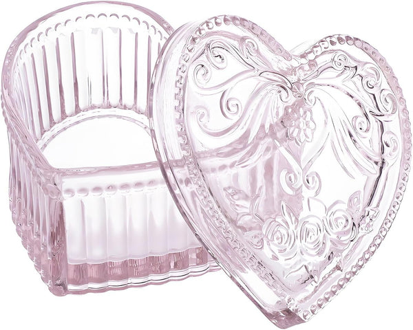Gaolinci Crystal Glass Heart-Shaped Storage Box, Embossed Jewelry Box Candy Box with Lid