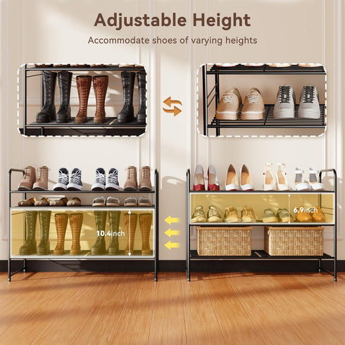 3 32.5" Tier Shoe Rack, Wide Shoe Organizer Sturdy Metal for Entryway, Garage, Shoe Shelf Stand for Small Space