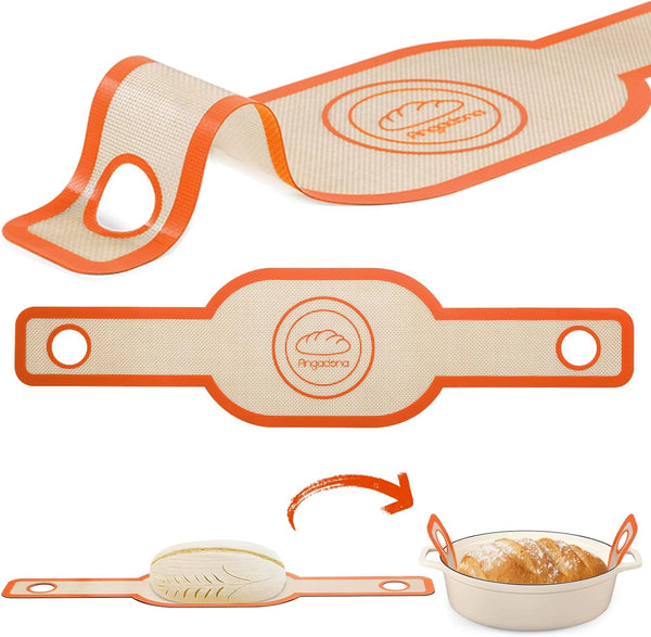 Angadona Orange Silicone Bread Sling Oval, Non-Stick Reusable Baking Mat for Dutch Oven with Long Handles