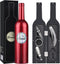 Tirrinia Wine Accessories Gift Set - Corkscrew Opener Kit, Drip Ring, Foil Cutter, Pourer & Stopper in Novelty Bottle