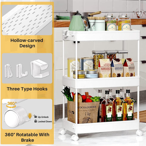 3 SPACEKEEPER Storage Rolling Cart, Tier Laundry Room Organization Utility Cart Bathroom Organizer Mobile Shelving Unit
