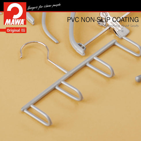 Mawa by Reston Lloyd Non-Slip Clothes Hanger for Belts, Set of 2, Style GH, Silver with 4 Hooks