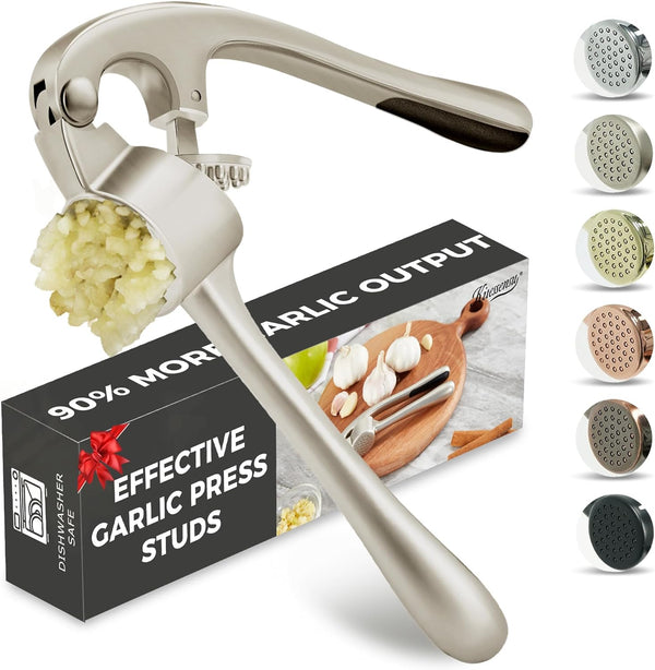 Kitessensu High Effective Garlic Press With Studs, Heavy Duty Garlic Mincer, Easy