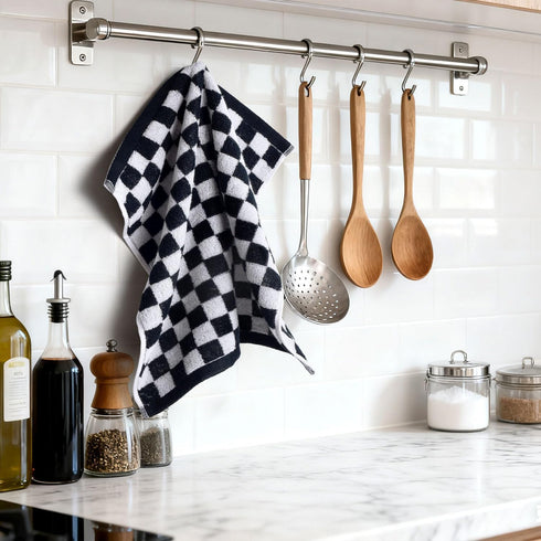 4 Pack 13 13 Inches Jacquotha Wash Cloths Checkered (Black and White) - Cotton Washcloths for Face Body, x Daily