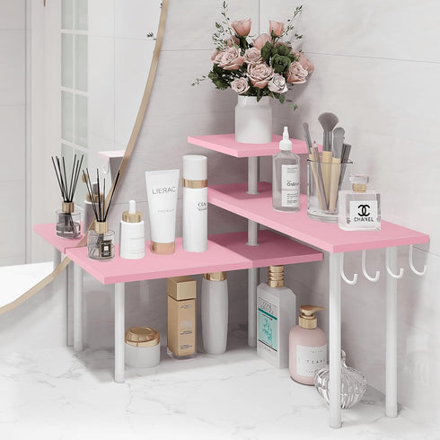 Homode Pink Bathroom Counter Organizer, 3 Tier Counter Shelf for Makeup, Dresser Table, Over Sink, Desktop