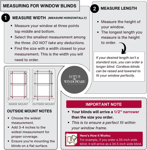 LOTUS & WINDOWARE Cordless Mini Blind - 1" Vinyl Slats, 22" Wide x 64" Long, White