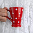 City to Cottage Handmade Red and White Polka Dot Ceramic Coffee Mug, 7 oz / 200ml, Unique Designer Pottery