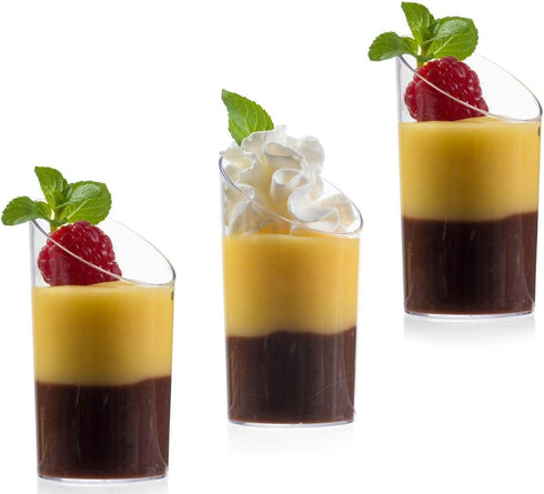 Zappy Elegant Clear Slanted Cylinder Mini Dessert Appetizer Cup - 2.5 oz Plastic Tasting/Sample Shot Glasses (25 Ct)