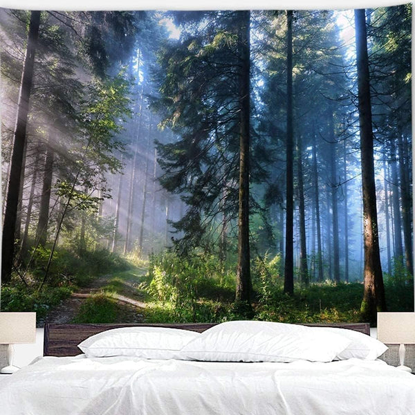 BJYHIYH Misty Forest Tapestry Wall Hanging - Nature Landscape Tapestry Sunshine Through Trees for Bedroom Decor