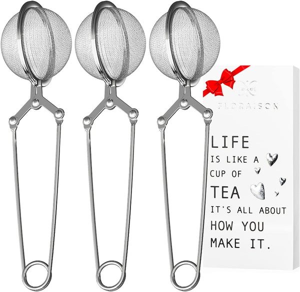Snap Ball Tea Strainer 3 Pack, Tea Infuser with Handle, Fine Mesh Ball Tea Filter for Loose Leaf Tea, Spices