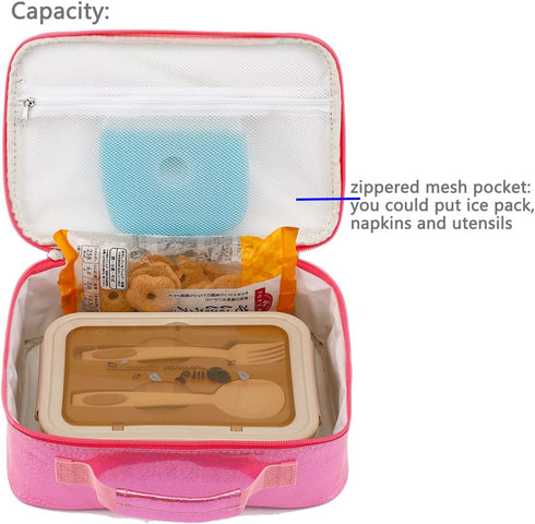 FlowFly Kids Lunch Box, Insulated Soft Bag Mini Cooler Thermal Meal Tote Kit for Girls, Boys, Pink