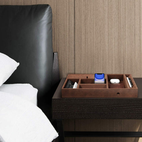 8 SITHON Valet Tray Desktop Organizer - Compartments Catchall EDC Tray PU Leather Bedside Vanity Nightstand Caddy Coin