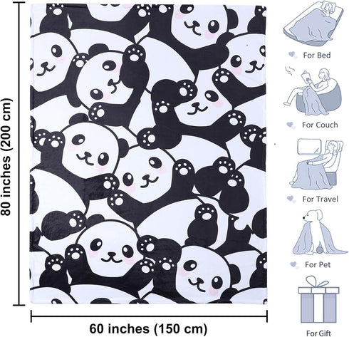 Cozy 60"x80") Panda Blanket Super Soft Blankets Black & White Pandas Stuff Pandabear Gifts for Girls Toddler Adults