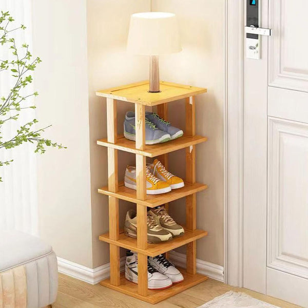Bamboo Shoe Rack 5Tier- Vertical Shoe Rack for Small Spaces, Tall Narrow