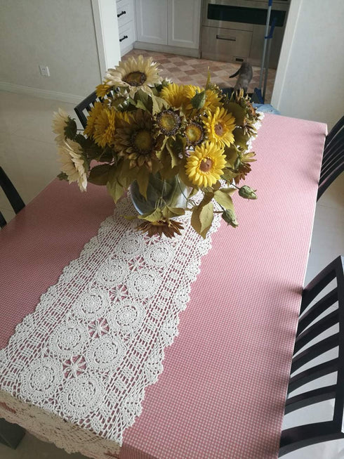 Damanni Oval Cotton Handmade Crochet Lace Table Runner Doilies, 15 Inch by 63 Inch, Beige