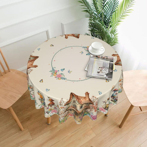 Countryside 60 Inch Floral Tablecloth Spring Round Table Cover Washable Table Cloth for Home Kitchen Party Picnic