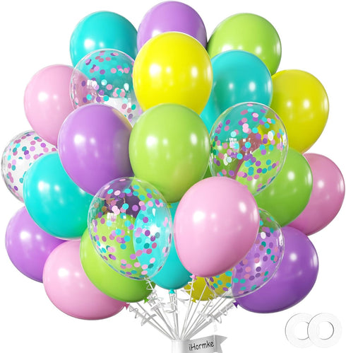 iHormke Pink Purple Blue Balloons, 60pcs 12 Inches Pink Teal Green Confetti Rainbow