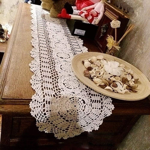 KEPSWET 100% Cotton Handmade Crochet Lace Oval Table Runner, Coffee 12x60 Inch