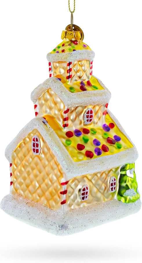 Gingerbread House with Candy Canes, Blown Glass Christmas Ornament