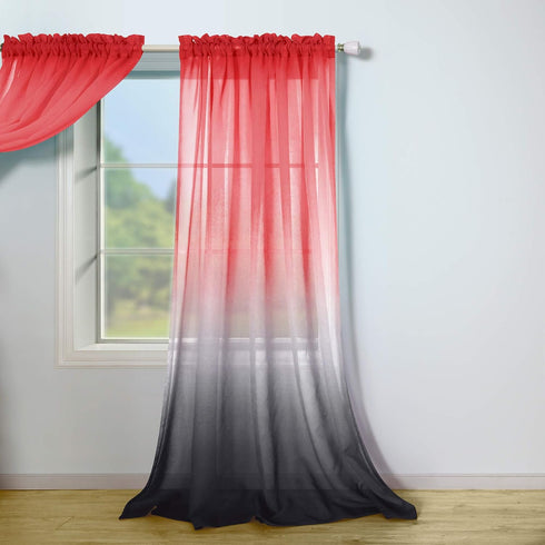 Mrs.Naturall Red and Black Curtains, 63 Inch Length, Set of 1 Sheer Panel for Bedroom Decor