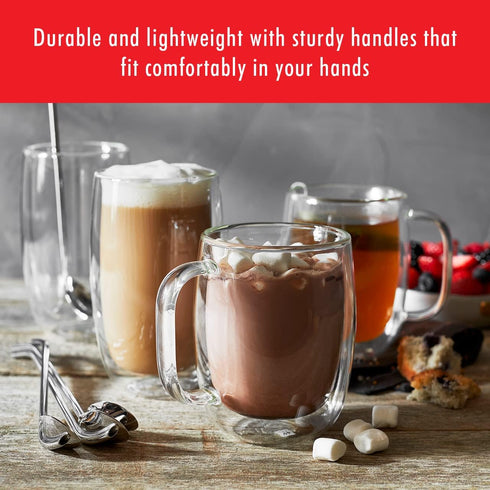 2-pc Set, 12-oz, 355ml, ZWILLING Sorrento Plus Double-Wall Glass Coffee Mug Clear