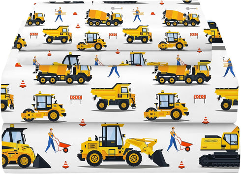 3D 1 2 Yasida Full Size Bed Sheets Boys Full Car Fitted Sheet Cartoon Excavator Truck Lifter Bedding Printed Washable