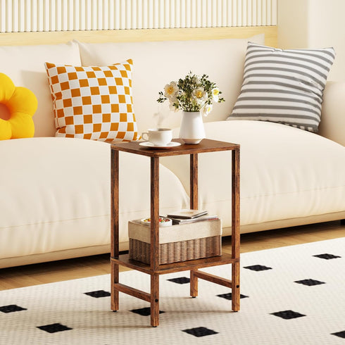 2-Tier YUFAM Side Table End Table Tall Night Stand for Living Room Bedroom Bathroom Office Furniture Brown