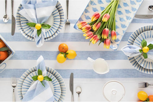 36 Inches 100% 14 36 Inch Summer, Solino Home Linen Table Runner - Cabana Stripe Pure Linen Sky Blue and White Table