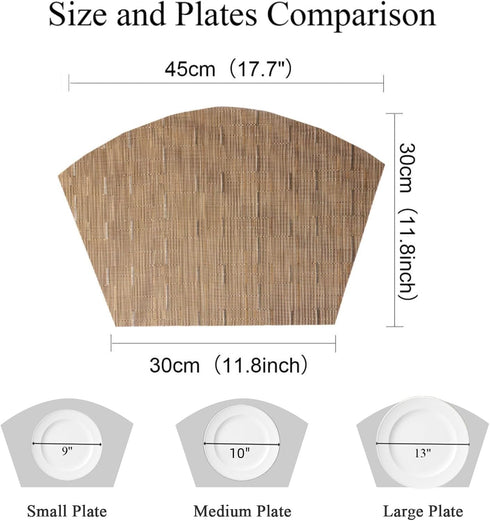 SHACOS Round Table Placemats Set of 4 - Wedge Shape Woven Vinyl Place Mats, Heat Resistant, Tan