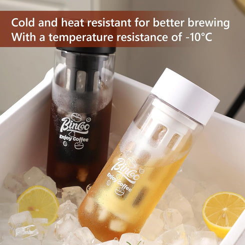 Bincoo Multi-Functional 650ML Cold Brew Coffee Maker with 300-Mesh Filter, Leak-Proof Plastic Cup for Coffee & Tea
