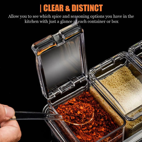 V·RESOURCING Clear Seasoning Box, 3 Pieces Spice Pots Storage Container for Spice, Salt, Sugar, Liquid Condiment Jars